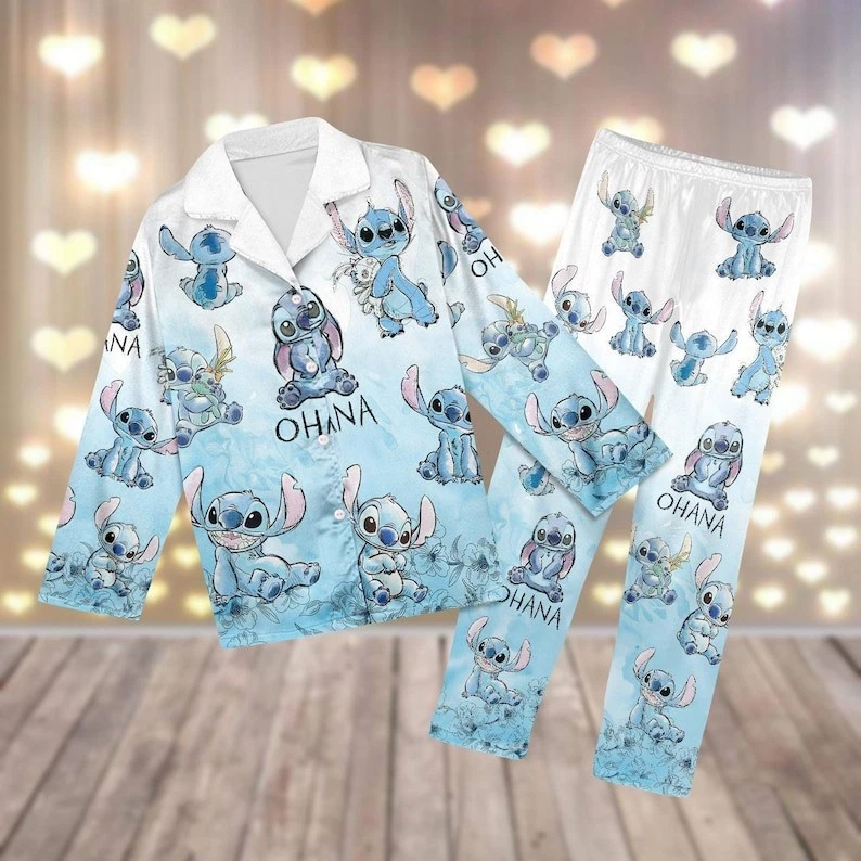 Cute Stitch Hugging Scrump Lilo and Stitch Pajama Set for Adults
