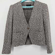ST. JOHN Boucle Knit One Button Women's Tweed Jacket-12-Made in USA