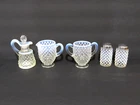 Fenton French Opalescent Hobnail Condiment Set - Sugar Creamer Salt Pepper & Oil