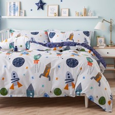 Full Size Kids Bedding Set 100 Cotton Boy Girl Space Galaxy Bedding Set 4-Piece