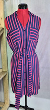 Express Womens Striped Button Front Shirt Dress Size M Pink Blue Midi Y2K G049