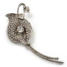Diamante Calla Lily Brooch (Silver Tone)