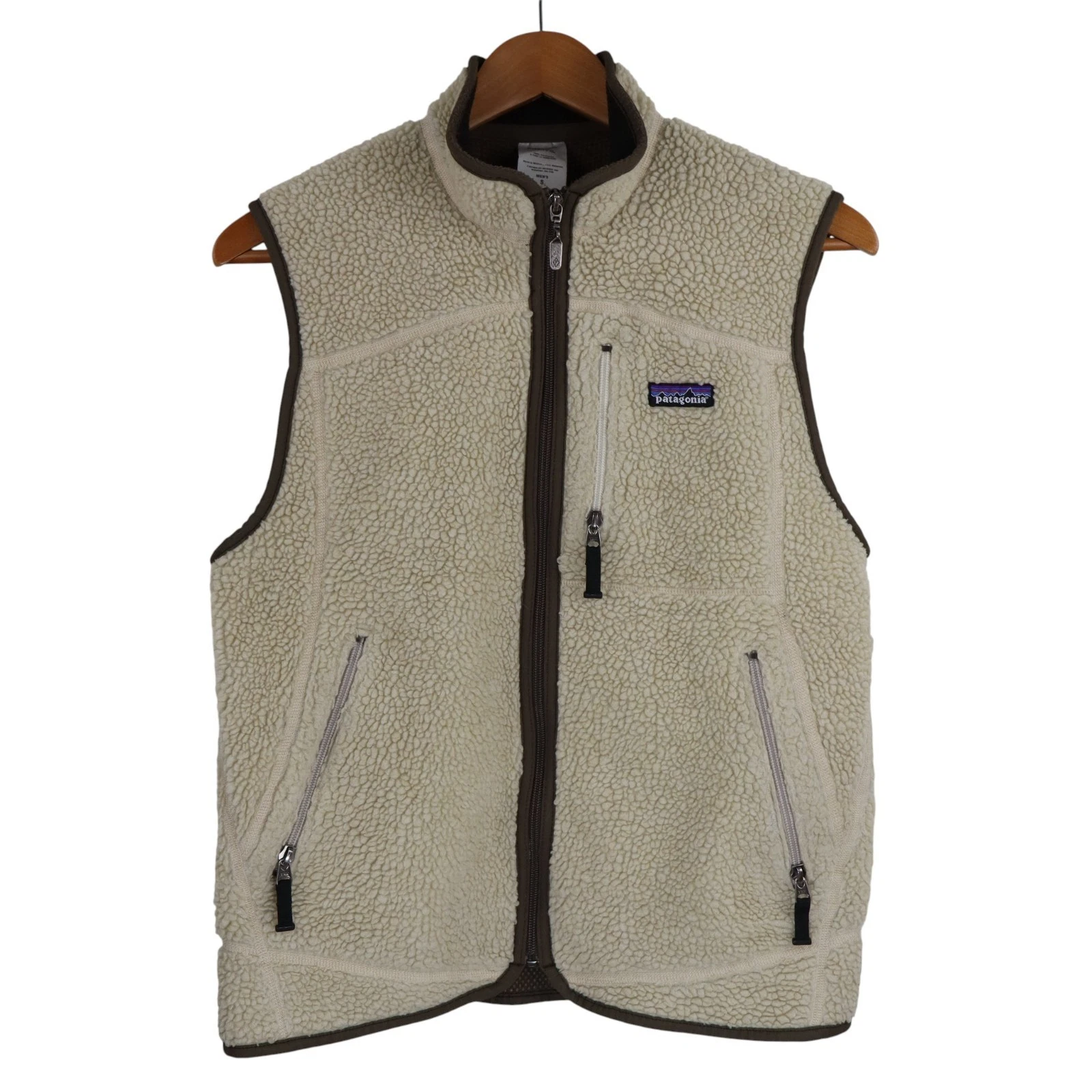 Vtg Patagonia Retro-X Deep Pile Fleece Vest Mens Small Oatmeal Beige Natural 90s