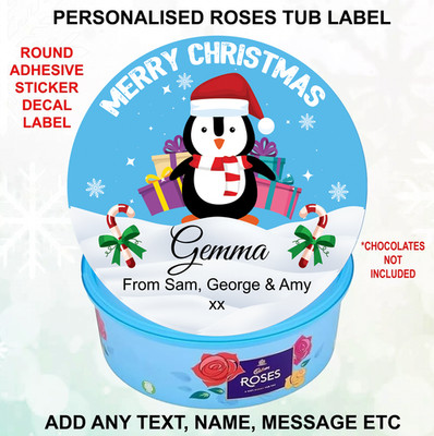 Maßgeschneiderter Name Text Weihnachten Schokolade Rund Süß Wanne Etikett Geschenk Aufkleber Rosen 