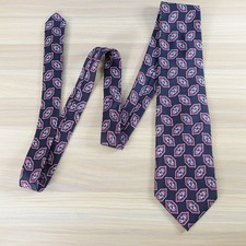 Brooks Brothers Makers Neck Tie Mens Blue Navy Foulard Print Silk Woven Suit USA