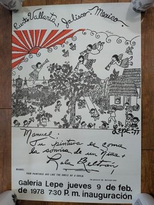 Manuel Lepe Exhibition Poster 1978 Galeria Lepe Puerto Vallarta Mexico Folk Art