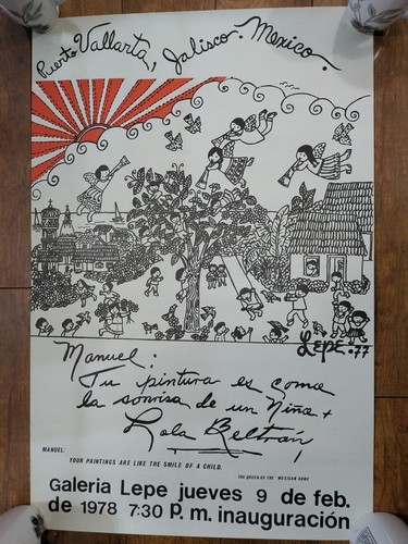 Manuel Lepe Exhibition Poster 1978 Galeria Lepe Puerto Vallarta Mexico Folk Art