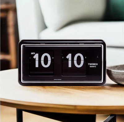 TWEMCO QT-30 Black Flip-Type Wall Clock/Table Clock, Retro