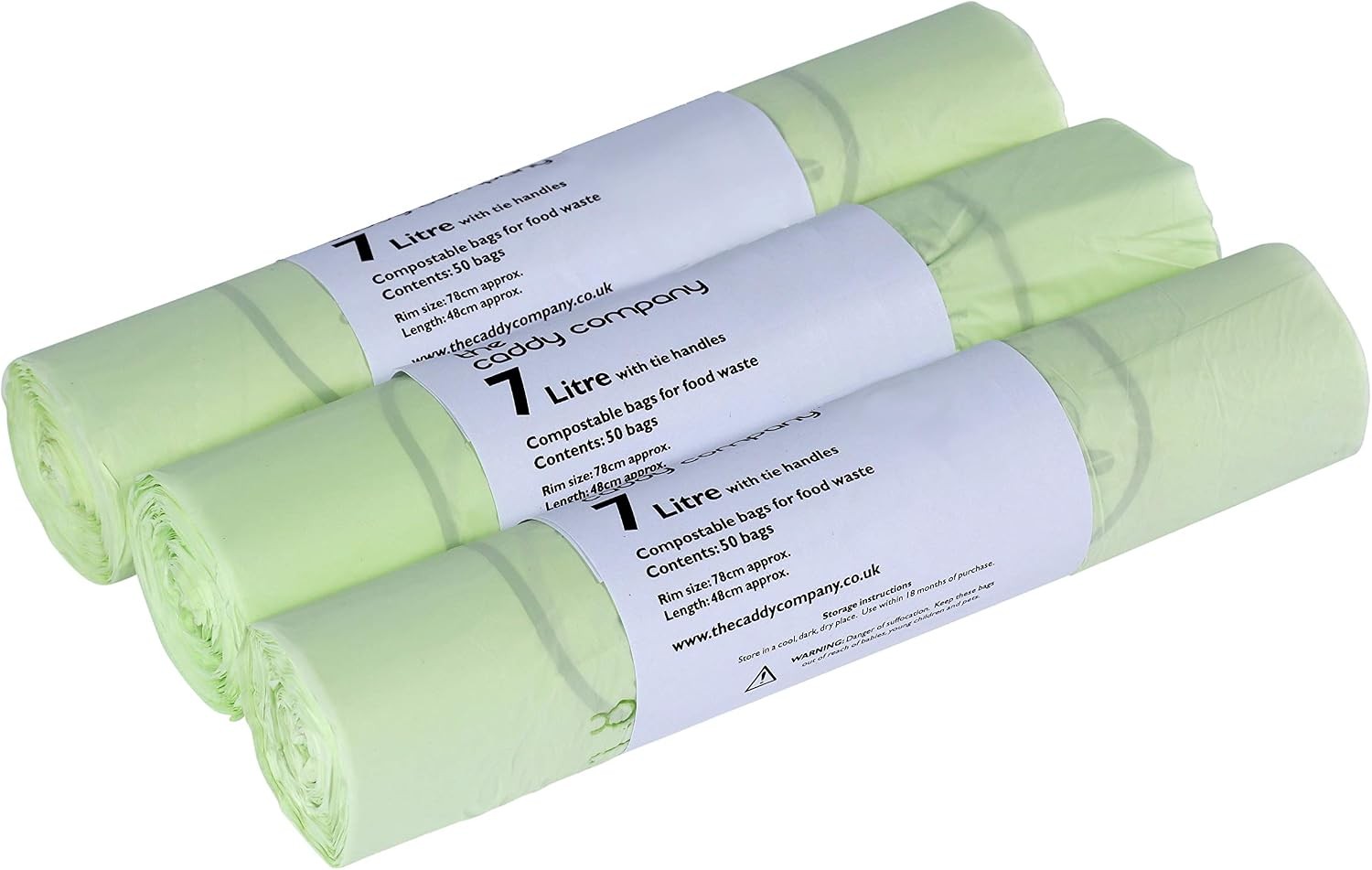 Compostable Kitchen Caddy Liners 7L Tie Handle Green 150 Bags 3 Rolls - Image 3