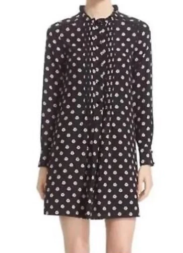 Abito camicia seta floreale Kate Spade Ditsy manica lunga twee preppy plissettato davanti L