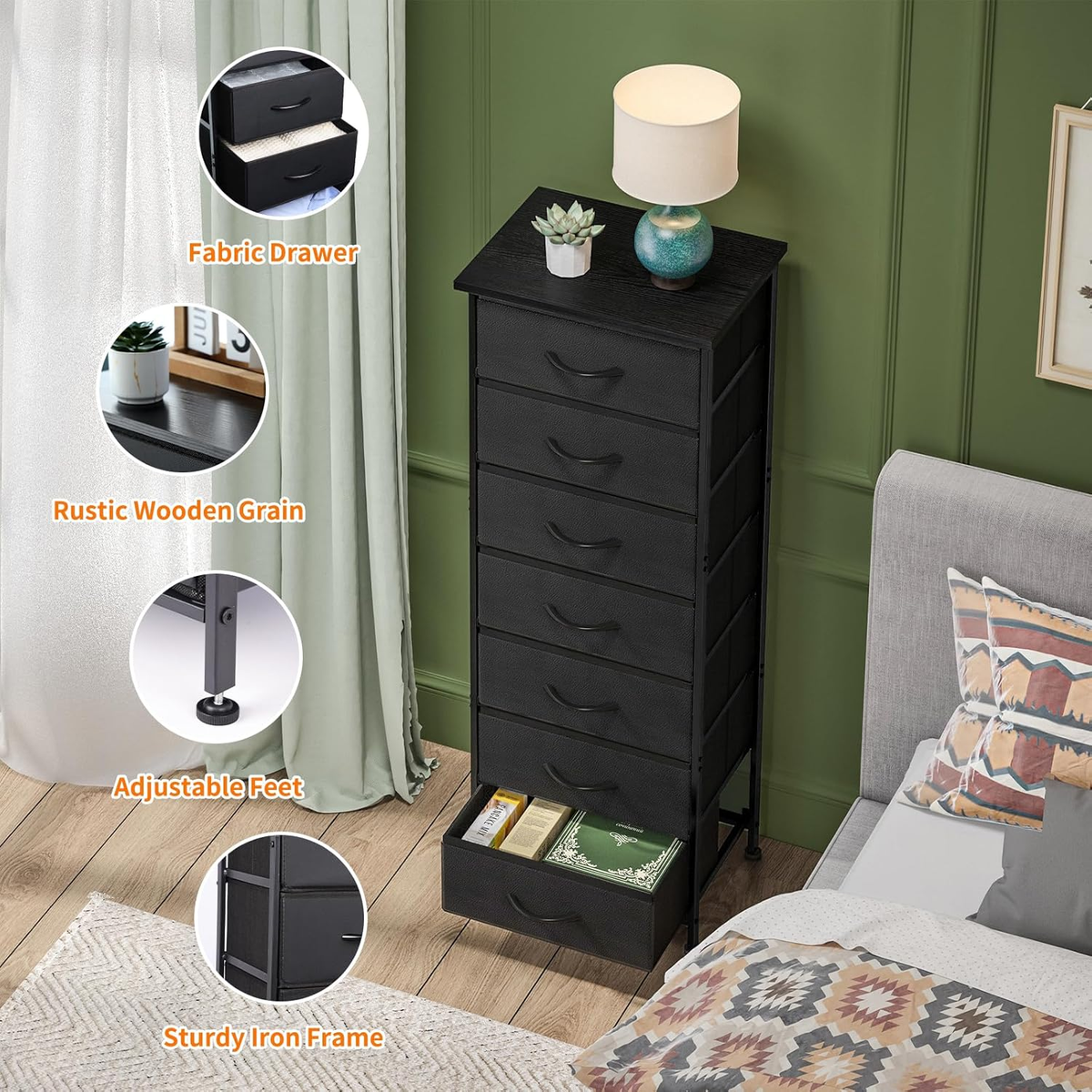 Black Tall Skinny Dresser for Bedroom, Narrow Storage Dresser Organizer  with 7 F | eBay