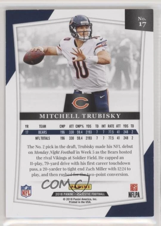 2018 Panini Majestic Gold /50 Mitchell Trubisky #17 - Image 2 of 2