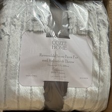 BNIB Cozee Home Reversible Snow Faux Fur Throw 150x200cm Blue/White 
