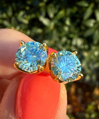 2 kt zertifizierte seltene blaue Diamanten Gold/Silber Party Hochzeit Ohrstecker