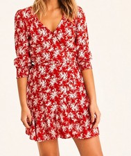 American Eagle Red Floral Wrap Dress, Medium