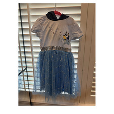 Bluey Girls Blue Dress Costume w/ Hood, Tulle Skirt  Silver Waistband Size 8