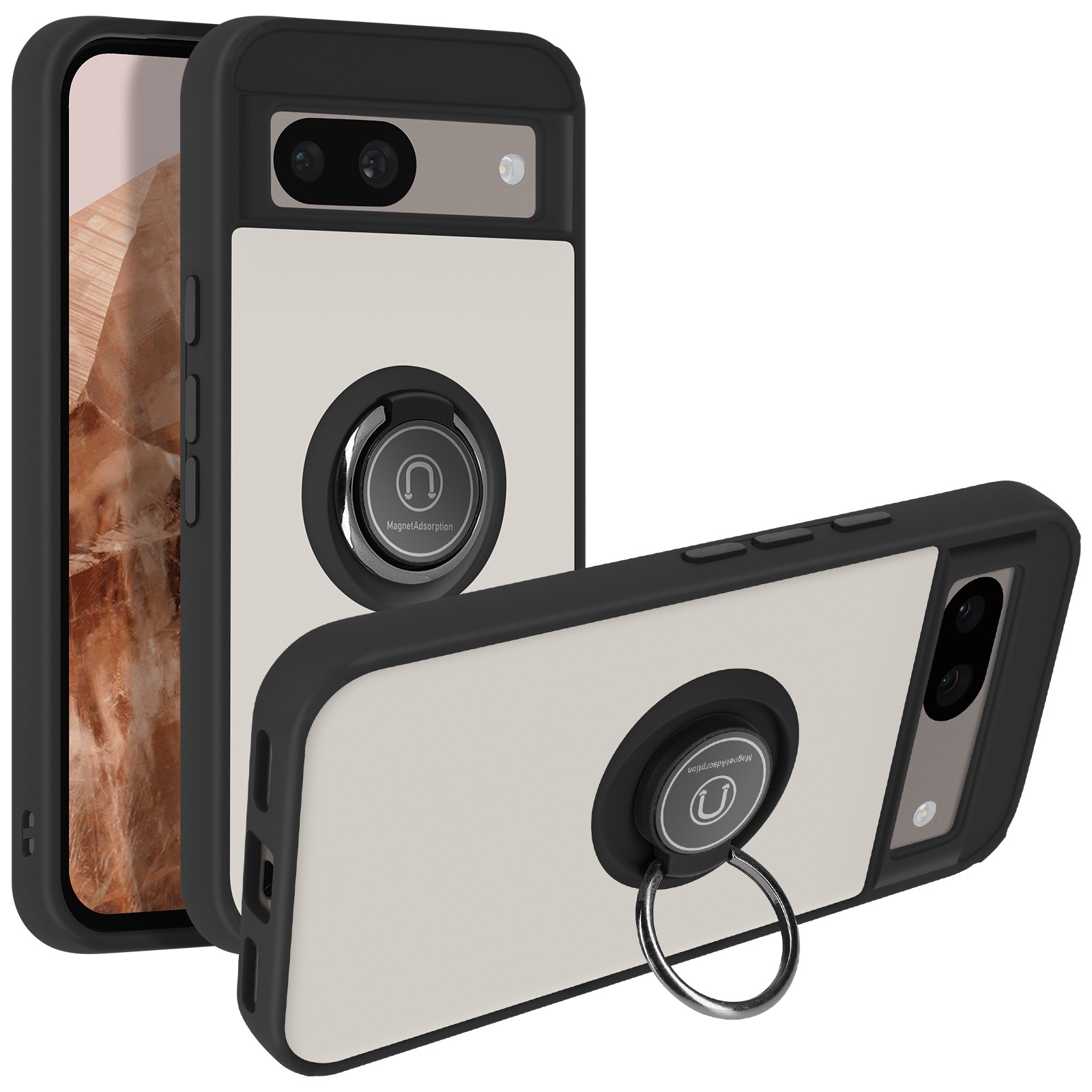 Coque Google Pixel 8a Avizar silicone avec anneau de support blindé