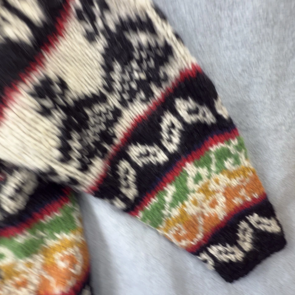 Suéter Express Tricot 100% Lana Mujer’s Mediano Negro Rojo Abotonado Reno Foto 4 de 4