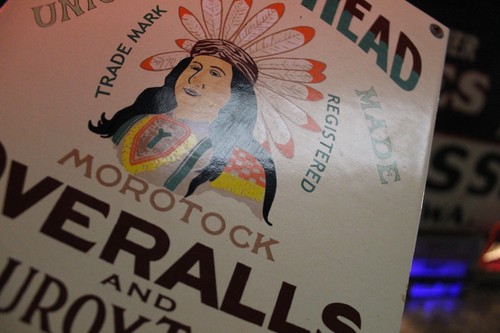 RARE INDIAN HEAD OVERALLS DANVILLE DEALER PORCELAIN METAL SIGN DENIM CLOTHING - Picture 7 of 10