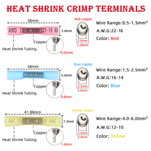 200/400x Heat Shrink Wire Butt Connectors Waterproof Seal Crimp Splice Terminals - Picture 2 of 39