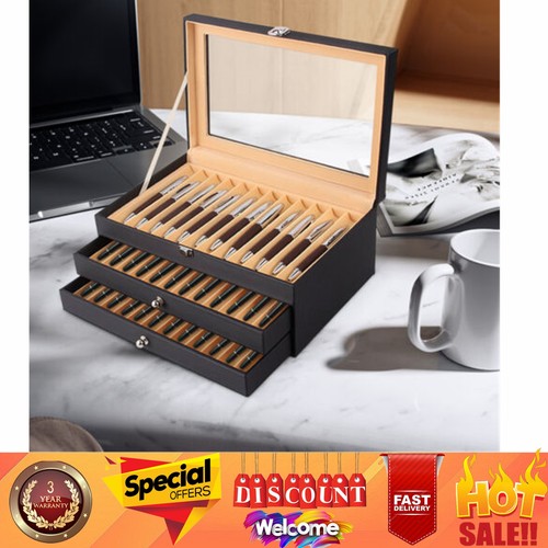 Caja de almacenamiento organizadora de vitrina de cuero con soporte para pluma estilográfica de 36 ranuras para coleccionista - Imagen 1 de 24
