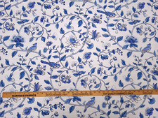 Waverly SUMMER ISLES SKY Blue White Floral Bird Designer Drapery Uph Fabric
