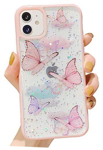 iPhone 11 Case Glitter Butterfly Sparkle Case for Women Girls,Cute Slim pink