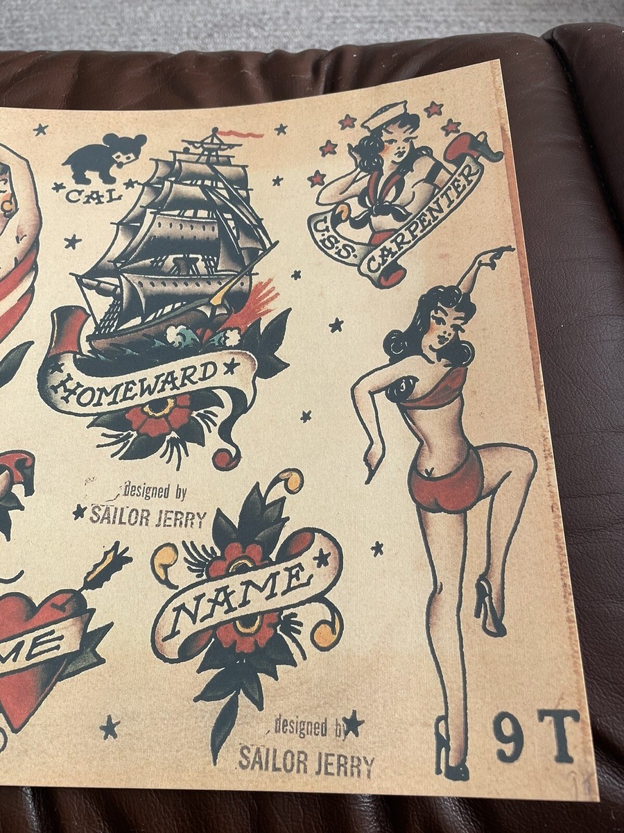 Designed By Sailor Jerry Tattoo flash art sheet (lot #132