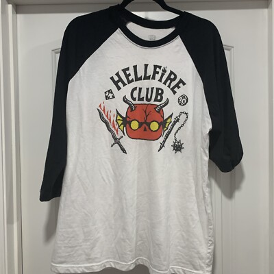 Stranger Things Hellfire Club T Shirt Adult XL White 3/4 Sleeve