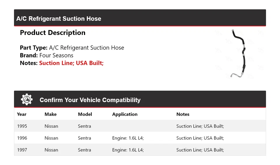 Manguera de succión de refrigerante aire acondicionado Nissan Sentra 1995-1997 4 estaciones 1996 Foto 2 de 4