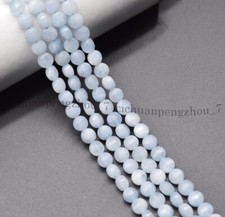 Faceted 6mm Natural Blue Aquamarine Round Flat Button Loose Beads 15''