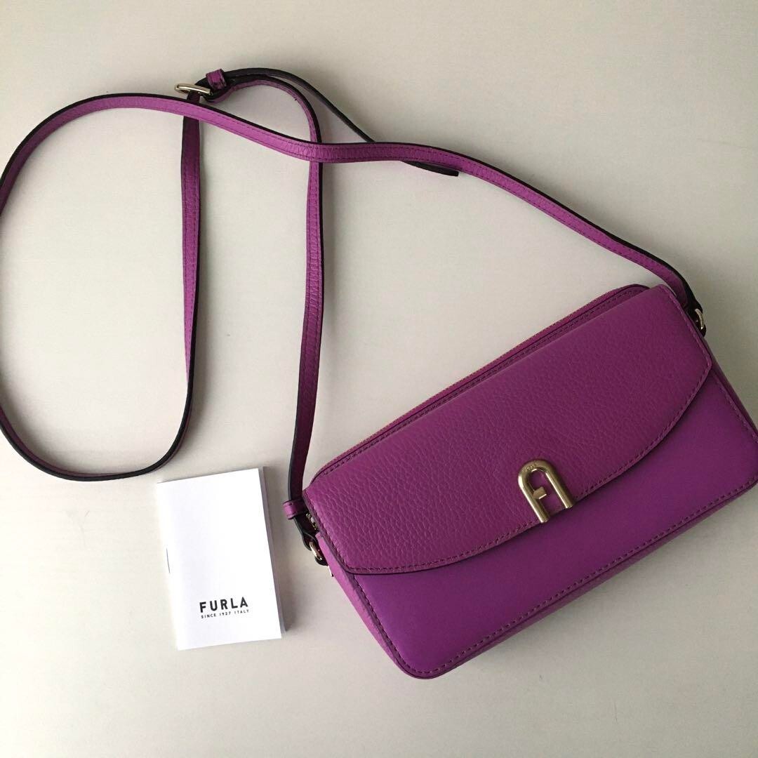 FURLA Arch Logo Grained Leather Crossbody Bag Women VIOLA Violet