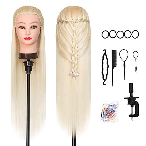 Color Blond Cosmetology Mannequin Head Human Hair Hairdressing Training Doll 28″ - Picture 1 of 6