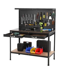 61" Multifunctional Workbench Tool Storage Workshop Table with Drawer Pegboard 