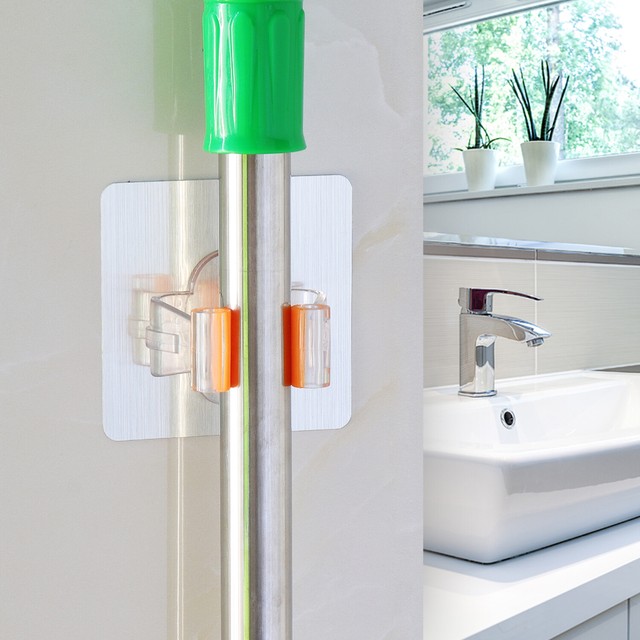 4 Pcs SelfAdhesive Broom Mop Holder Reusable Rack Wall Suction Mop