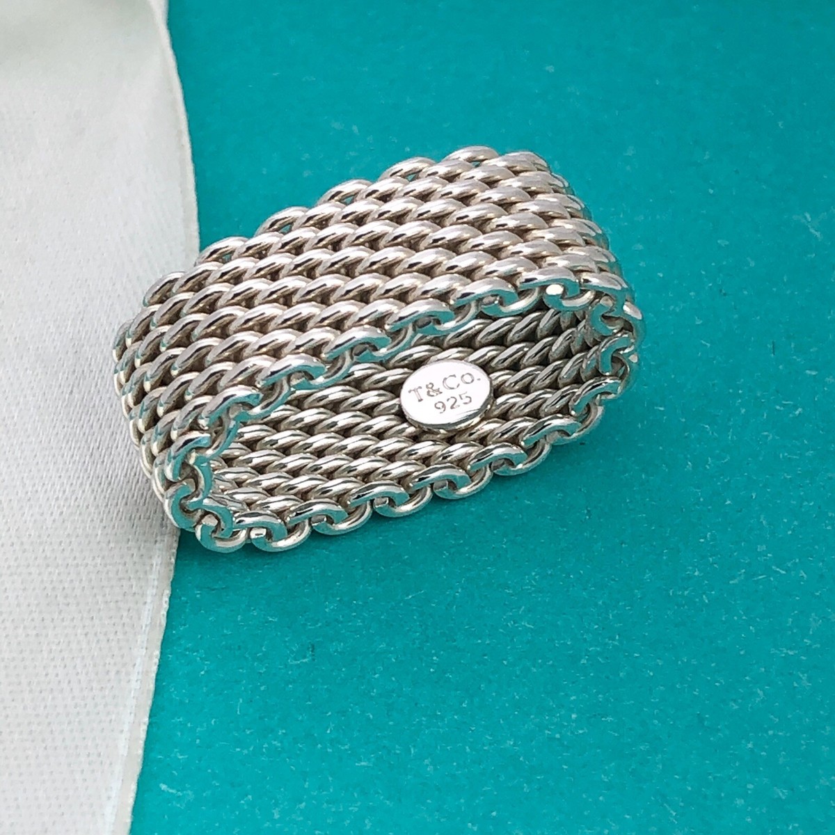 Size 5 Tiffany & Co Sterling Silver Somerset Mesh Basket Weave