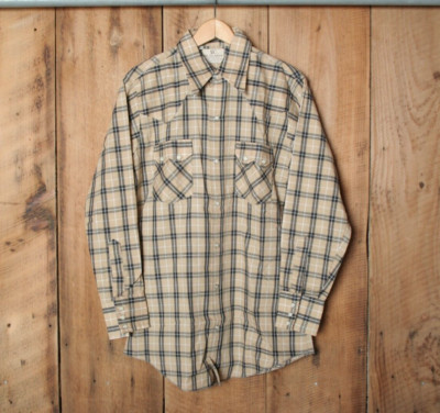Vintage DEE CEE Black & Tan Plaid Sawtooth Flap Pocket Fitted Western Sz. 15-32