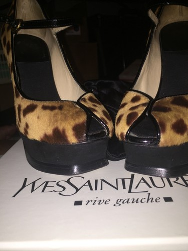Yves St Laurant Tribute Leopard Pump Peep Toe 2007 Calfskin W/Bag & Box Receipt - Picture 4 of 12