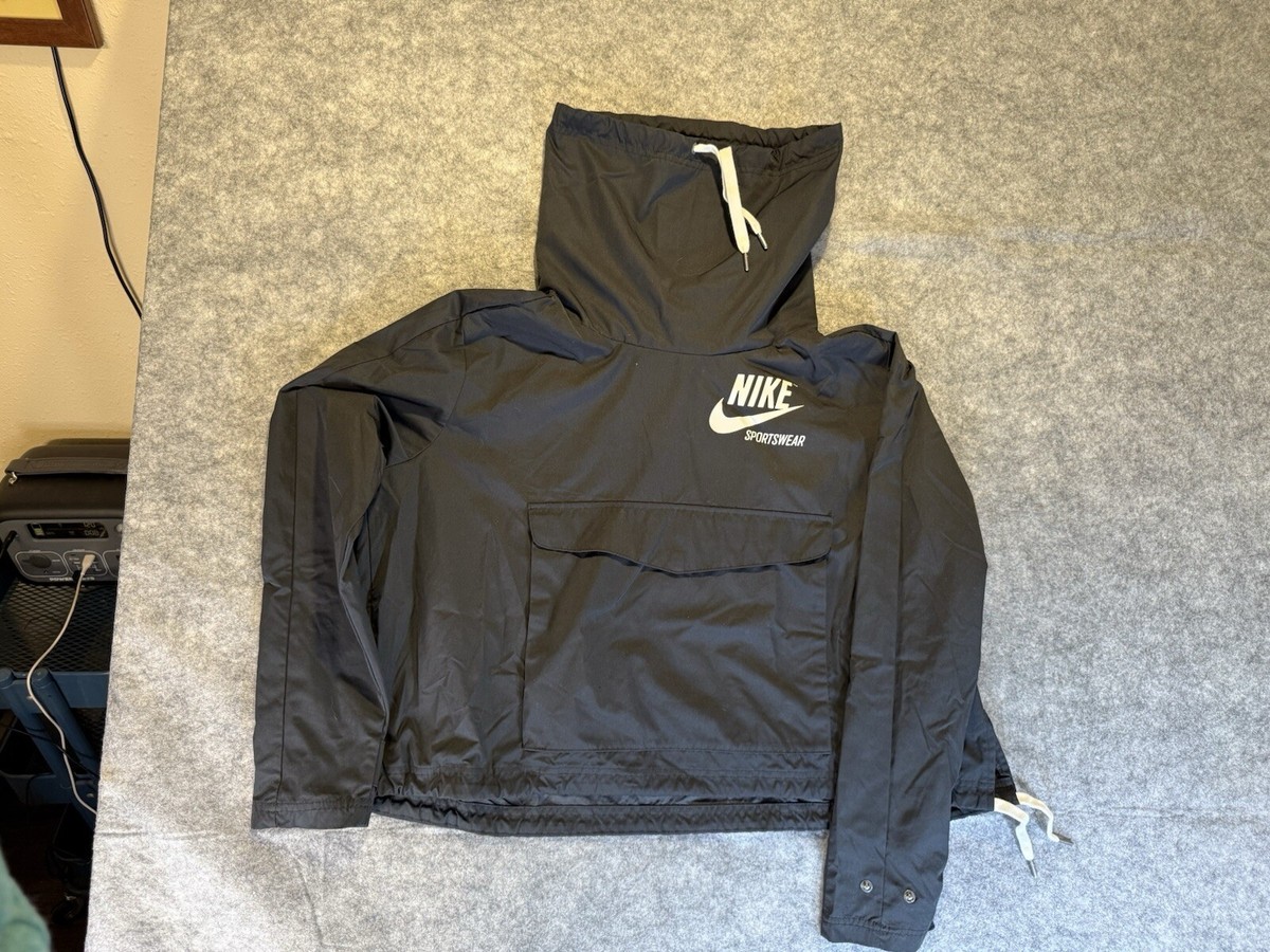 Nike Pullover Archive Jacket Womens Sz M Black Funnel Neck