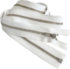 YKK #3 4" - 36" Nickel Silver Metal Auto Pull Jacket Zipper Separating - White