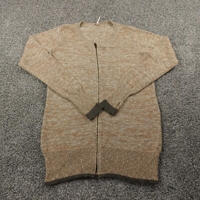 Free People Sweater Womens L Beige Flecked Ragg Wool Heather Zip Jacket Cardigan