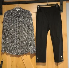 Jean-Pierre Klifa Lot of 2 Bow Blouse Size S & Black Stretch Pants Size XS