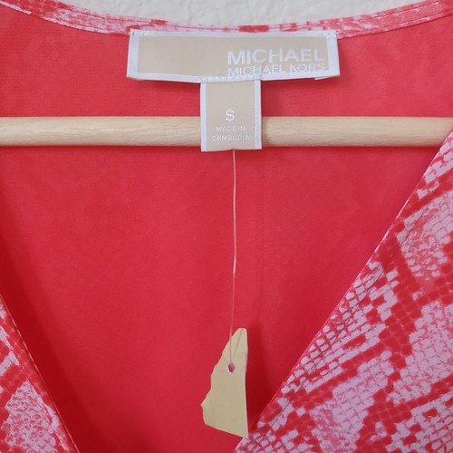 Neu mit Etikett Michael Kors Julia Wickelkleid V-Ausschnitt überlappt gesmokte Taille Größe Small Frühling - Bild 10 von 10