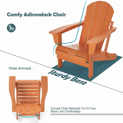 Folding Adirondack Chair For All-Weather Patio BBQ Outdoor Garden Lawn (Orange) - Picture 9 of 9
