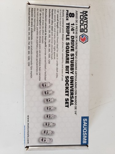 Matco SAUQSM8 8piece 1/4" dr stubby universal triple square bit set - Picture 1 of 4