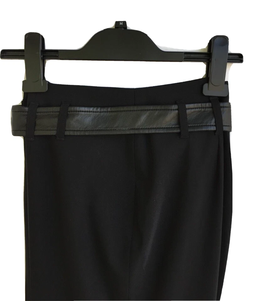 Pantalón ESCADA Alemania RP $1100 Negro Lana Elástica con Cinturón de Cuero Talla 42/L/UK16/US12 Foto 3 de 4