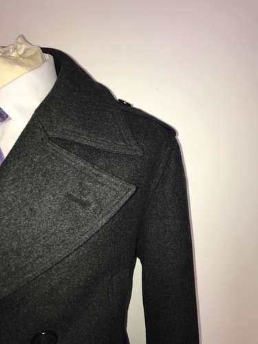 GIEVES & HAWKES - Mens DARK GREY WOOL PEA COAT - 42 Reg - GORGEOUS WARM JACKET - Picture 3 of 14