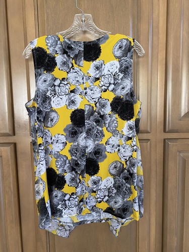 ADELE & MAY Womens Floral Sleeveless Blouse ~ Size L ~ Sheer Overlay~Yellow/Gray - Picture 2 of 9