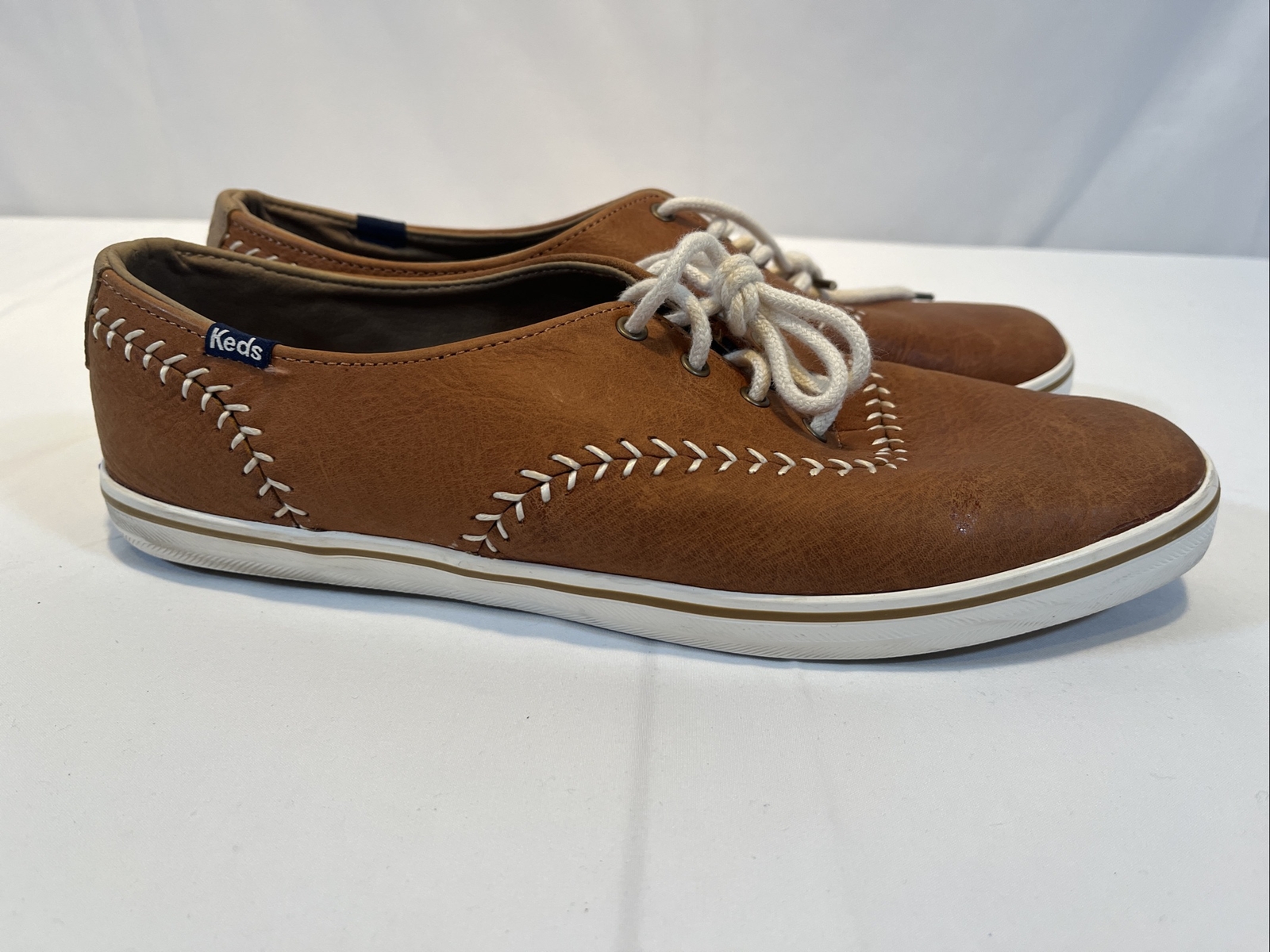 Keds Light Brown Leather Sneakers Baseball Stitch Wom… Gem
