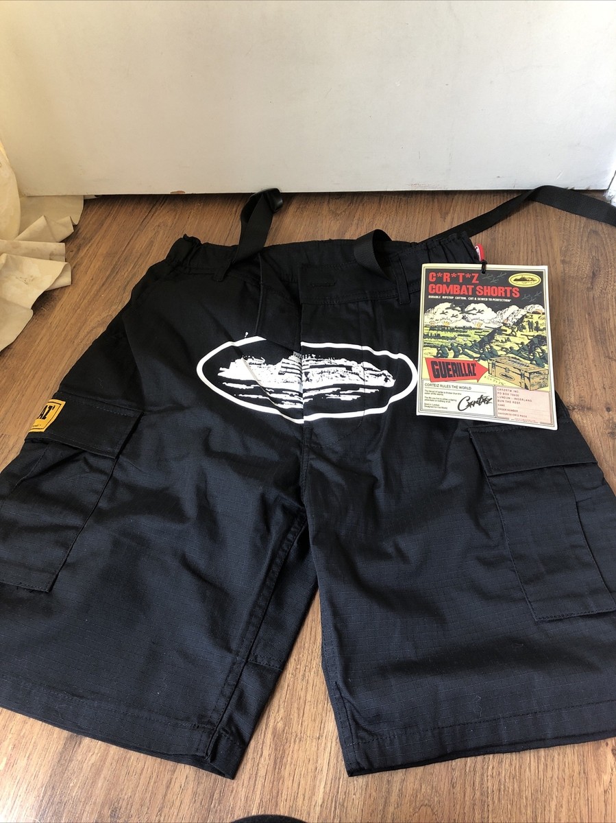 CORTEIZ CRTZ COMBAT BLACK SHORTS GUERILLAZ SIZE L NEW WITH TAGS ON